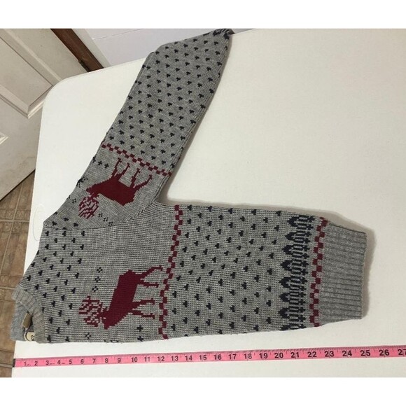 Vintage Sleep Slopes Gray Red Reindeer Christmas Sweater L 100% Virgin Acrylic - Picture 6 of 7
